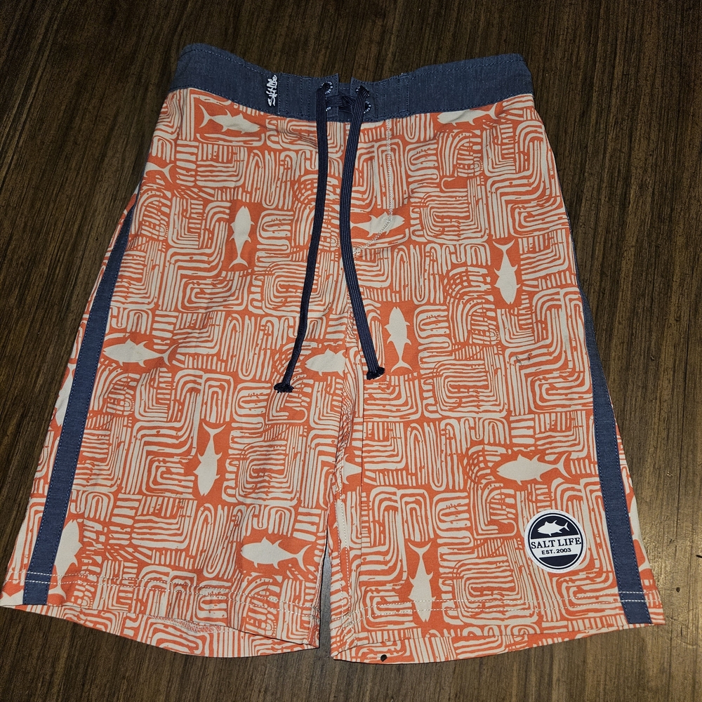 Salt Life Kids Orange and Navy Swim Trunks